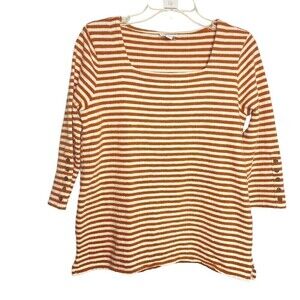 J Jill Top Size Small‎ Rust Brown White Striped Square Neck 3/4 Sleeves